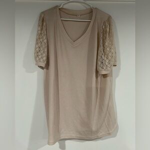 Elegant Beige Lace Sleeve Women's Top